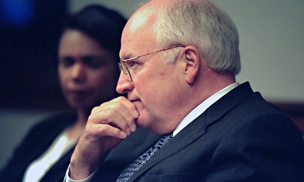 September 11, 2001 - Washington, DC, United States of America - U.S Vice President Dick Cheney during a meeting in the Presidential Emergency Operations Center of the White House in the aftermath of the Al Qaeda terror attacks September 11, 2001 in Washington, DC. Cheney was later evacuated to a remote facility as President Bush remained at the White House.